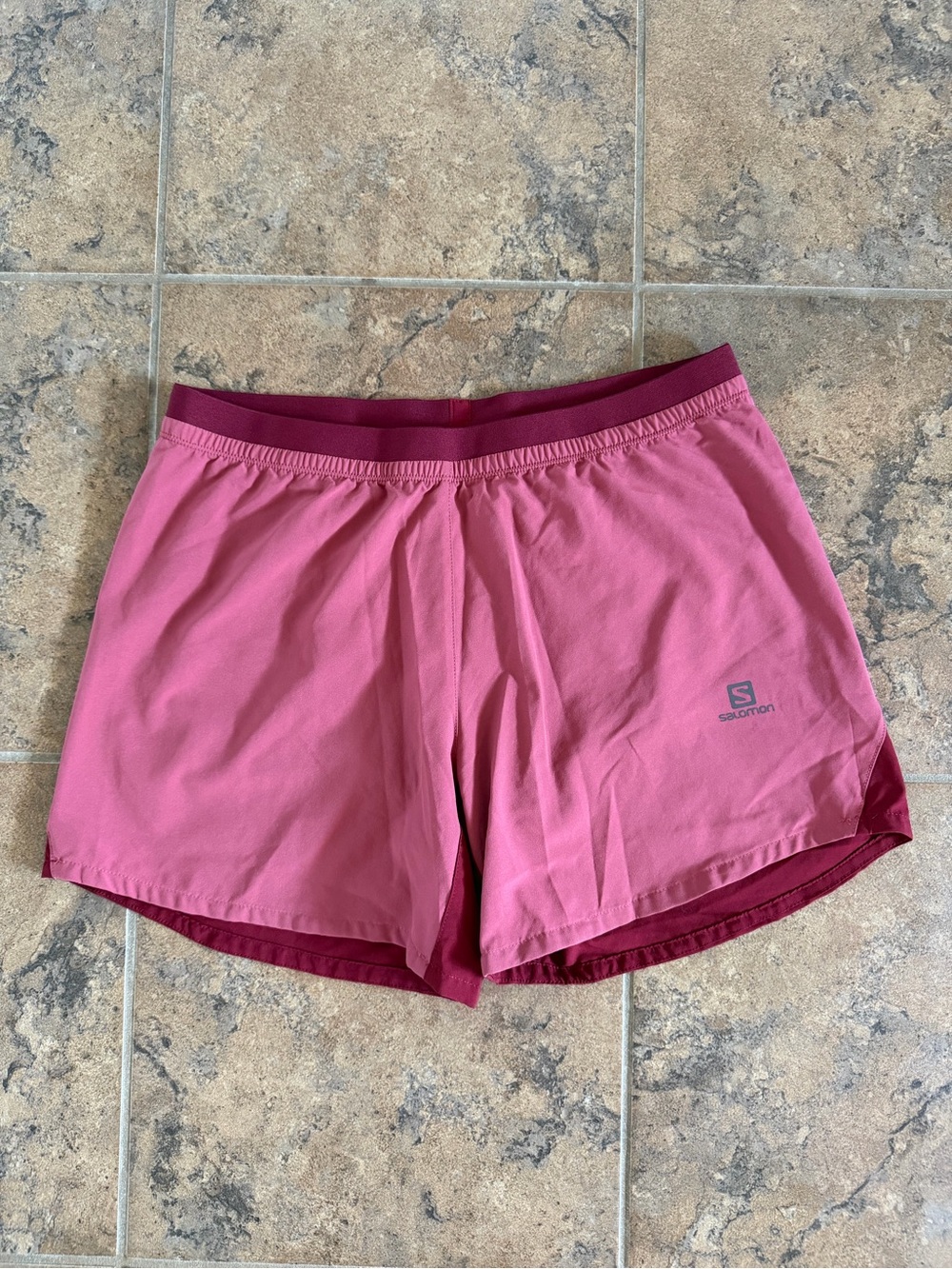 Salomon Women's Rose Pink Athletic Shorts with Berry Waistband